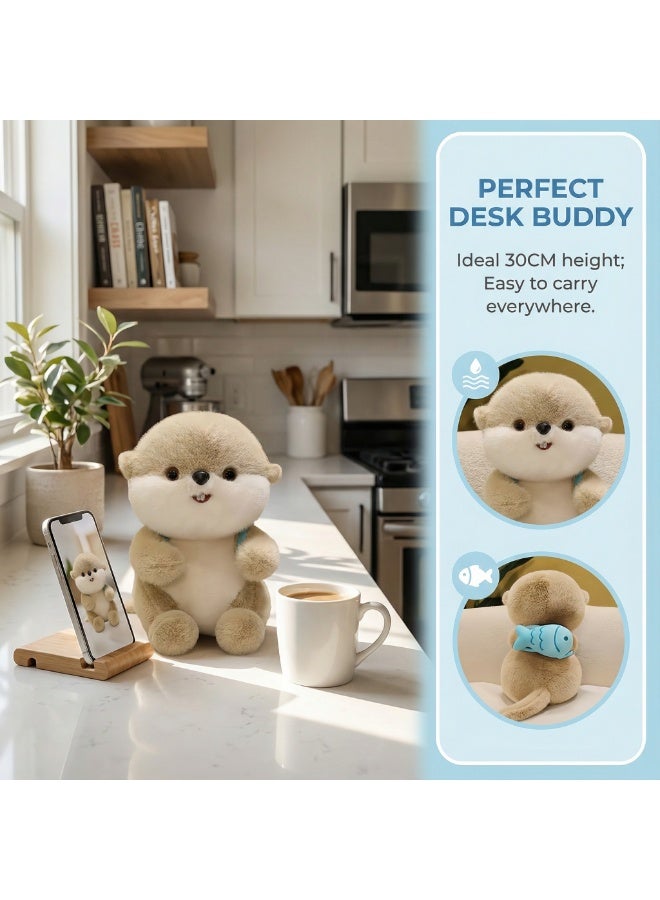 30cm Cute Otter Plush Toy with Blue Fish Backpack - Soft Stuffed Animal for Kids - Image 4